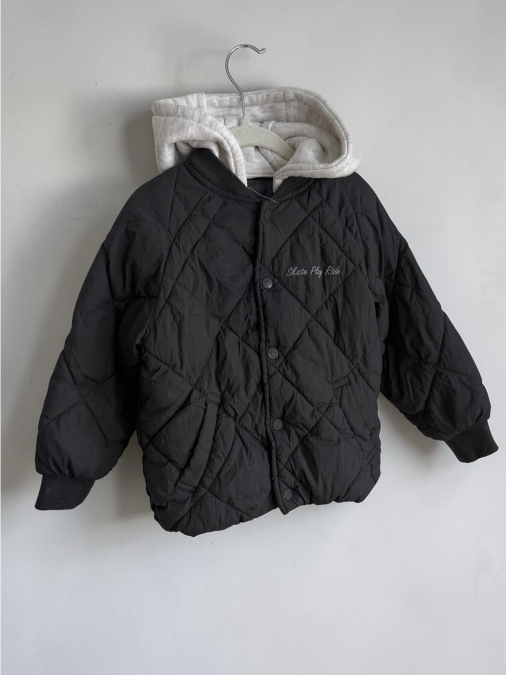 Zara Black Quilted Puffer Jacket with Cream Hood